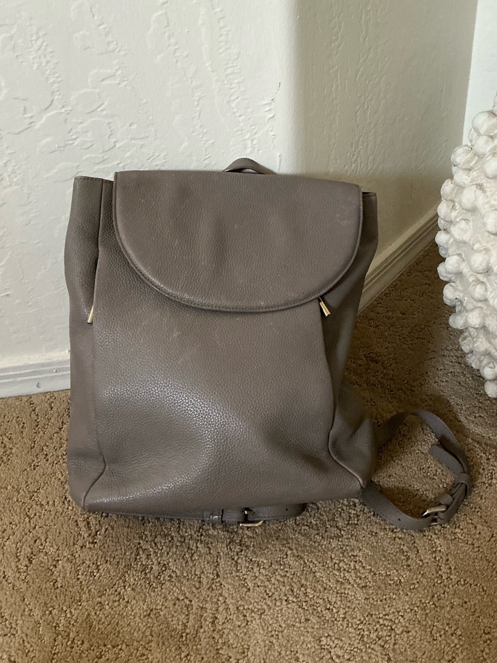 Nordstrom brand, Gray/greige Pebbled Leather Backpack, gold hardware